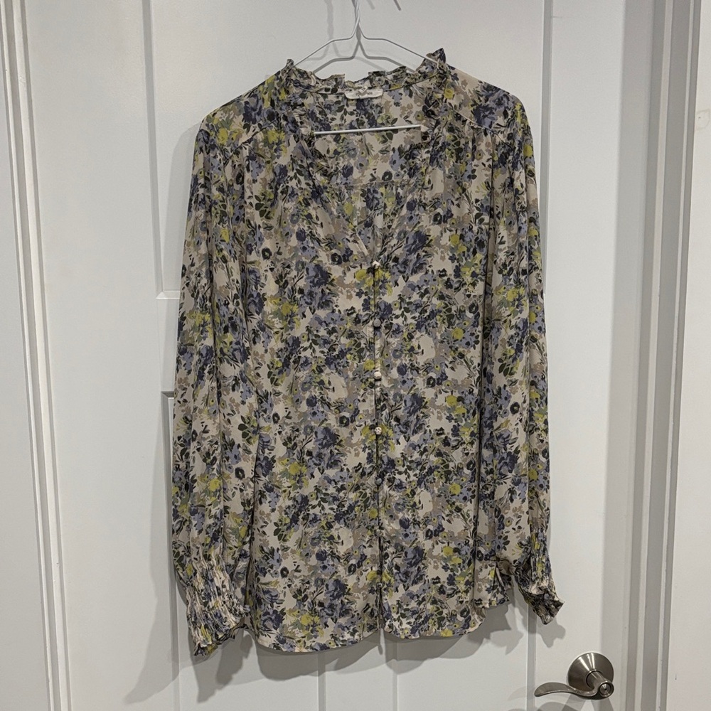 Maurices Floral Blouse in Cream, Blue, and Yellow - Picture 5 of 8